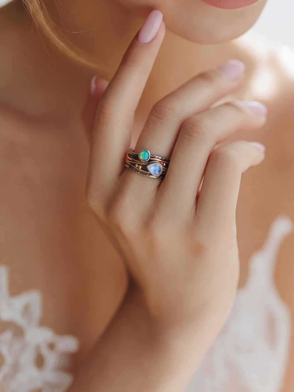 Gold Tone Multi-Stone Statement Ring - Purple & Opal☑️